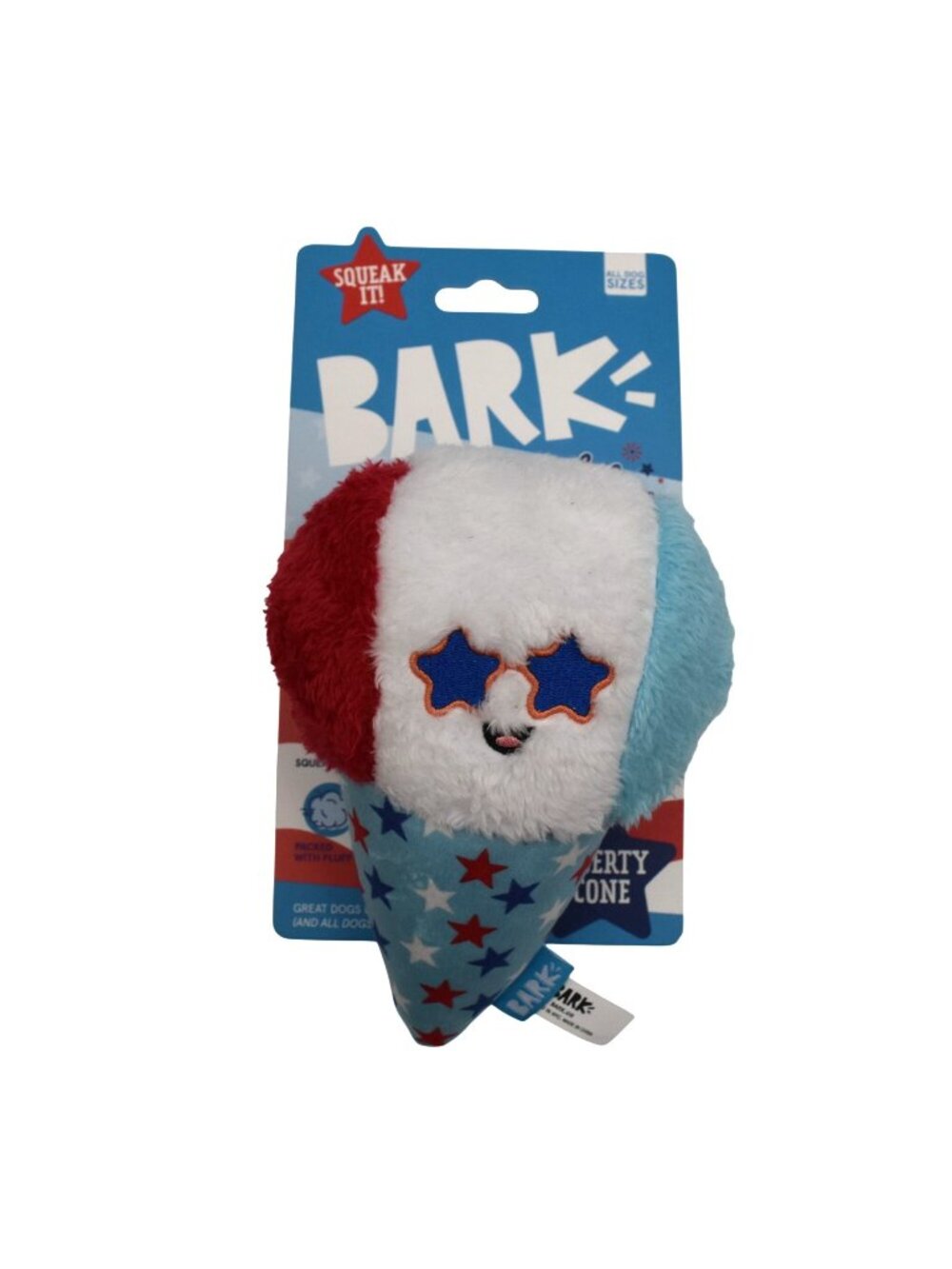 Bark Liberty Cone Plush Squeaky Dog Toy Red White Blue Soft Fluffy